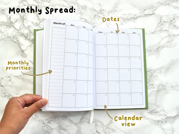 A5 Weekly Planner Diary | Undated Hardback - Abstract Green Floral
