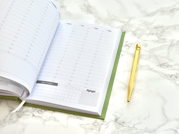 A5 Weekly Planner Diary | Undated Hardback - Abstract Green Floral