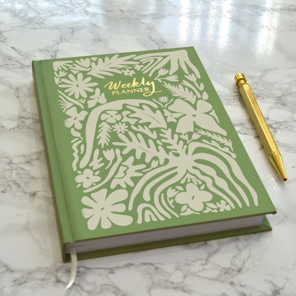 A5 Weekly Planner Diary | Undated Hardback - Abstract Green Floral