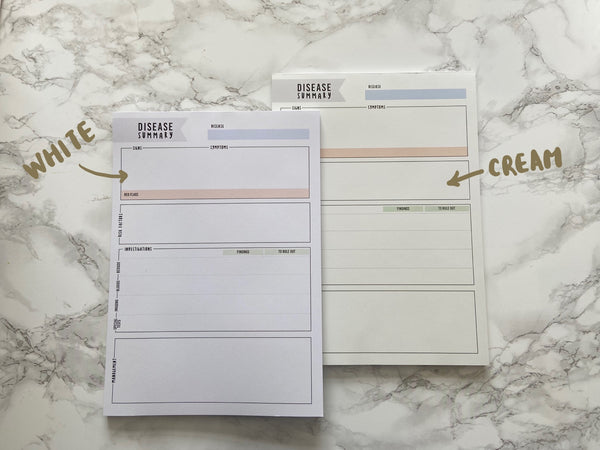 A4 Disease Summary Notepad
