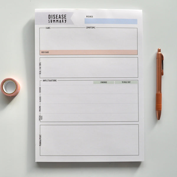 A4 Disease Summary Notepad