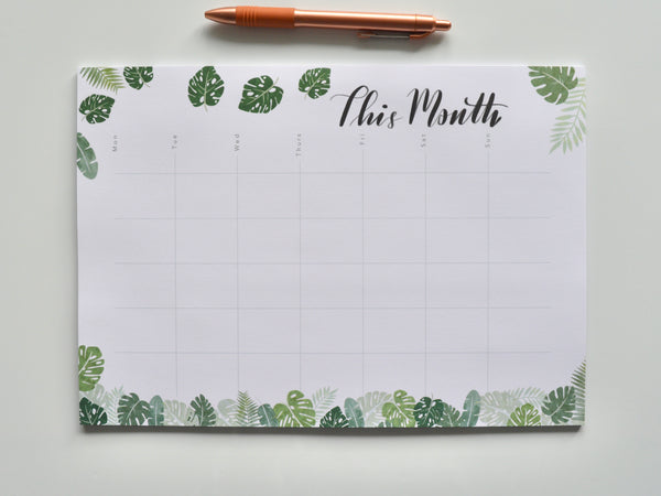 Monstera A4 Monthly Planner