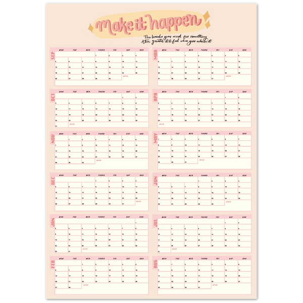 Make it Happen Pink Academic Wall Planner 2022-2023