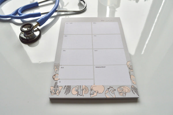 A5 medical history taking pad for students with stethoscope