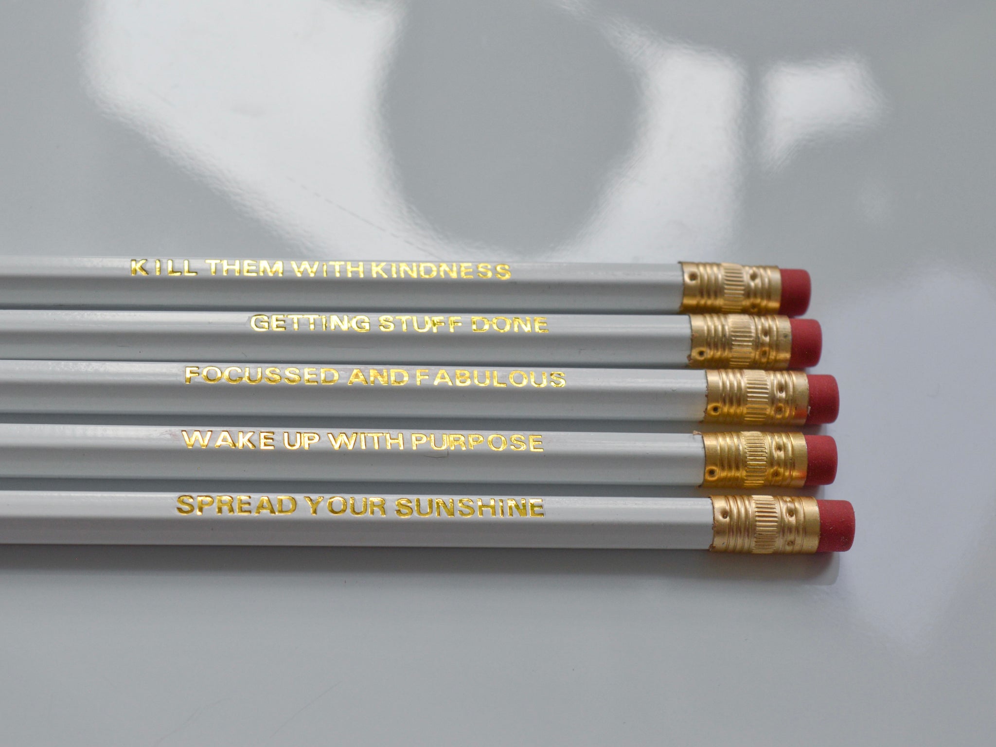 white gold foiled motivation pencils