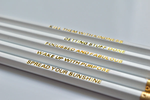 white gold foiled motivation pencils