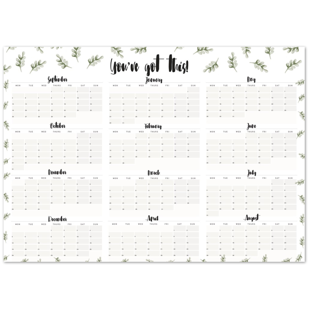 Leafy Academic Wall Planner Landscape | 2022-2023