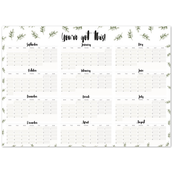Leafy Academic Wall Planner Landscape | 2022-2023